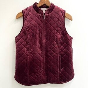 Chico's Quilted Velvet Vest Plum Wine Maroon Size 1 US Small NWT